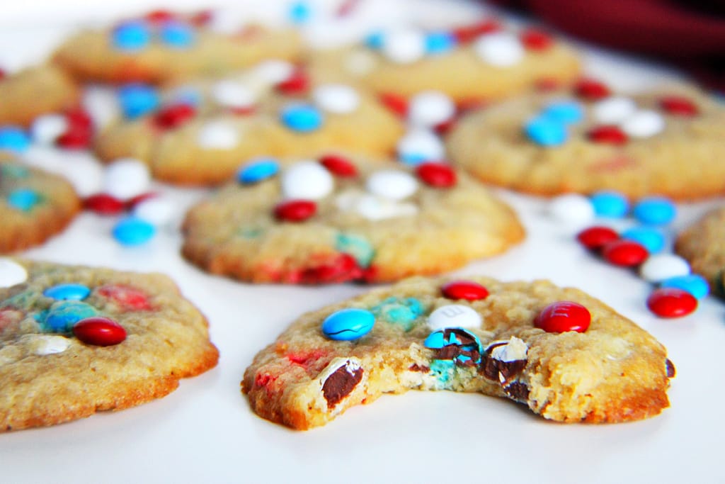 4th of july patriotic mini red, white, and blue m&m cookies