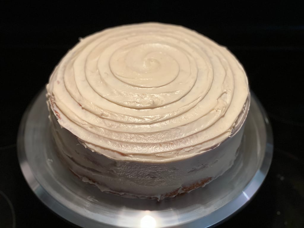 white chocolate cake with vanilla buttercream frosting
